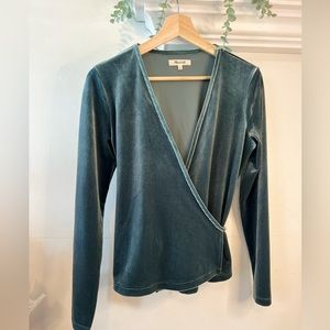 Madewell Ballet Wrap Top / Emerald Green / Velvet - Size: Small